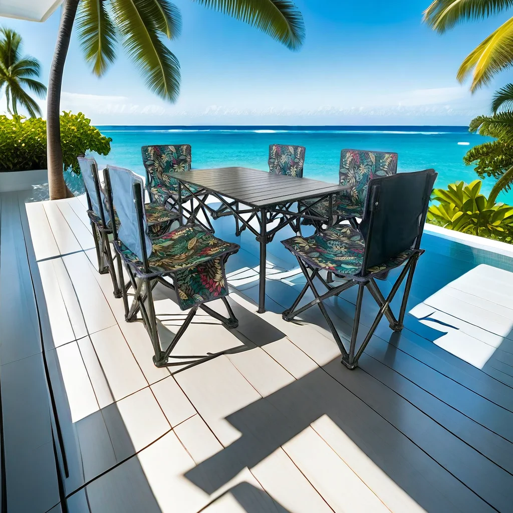 cheap outdoor black folding tables 6 seater height adjustable dinning chairs and table set