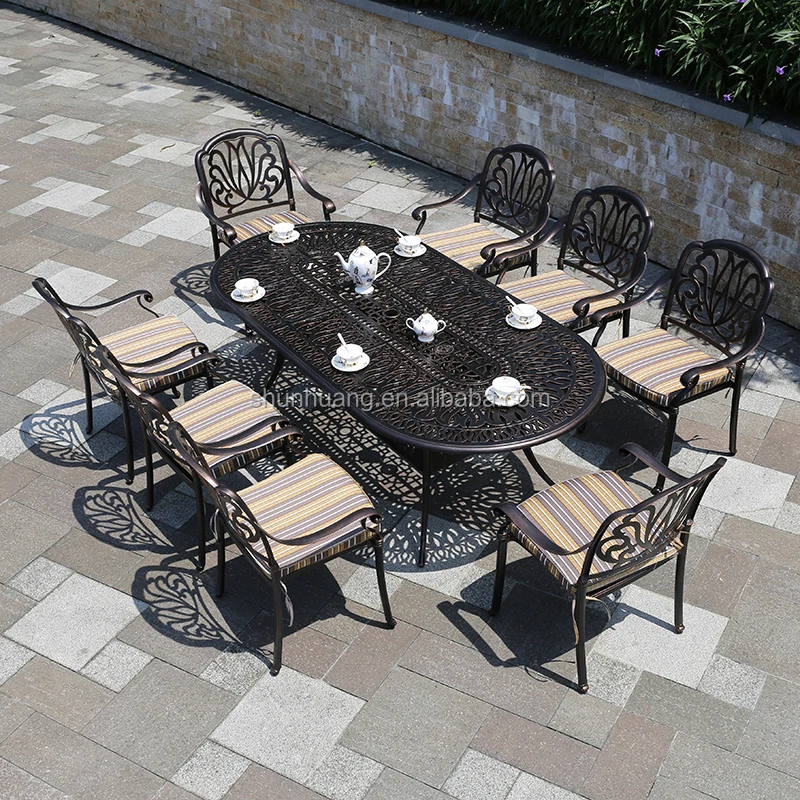 Casual outdoor patio furniture aluminium dining set six seat chairs and BBQ table