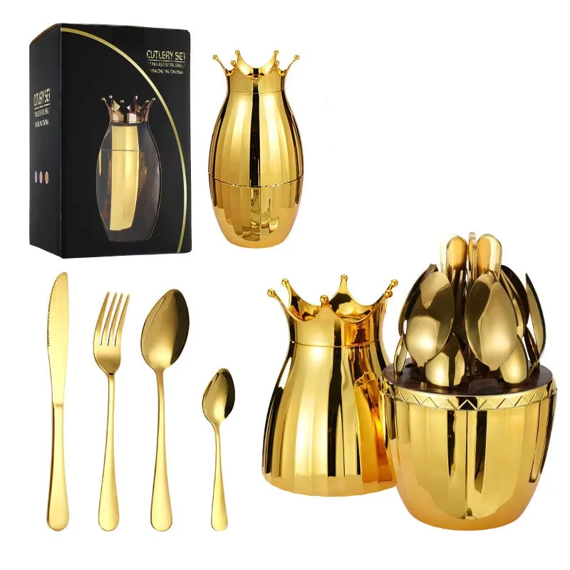 Stainless steel knife fork and spoon set Crown box 1010cutlery 24pcs tableware set with cutlery holder
