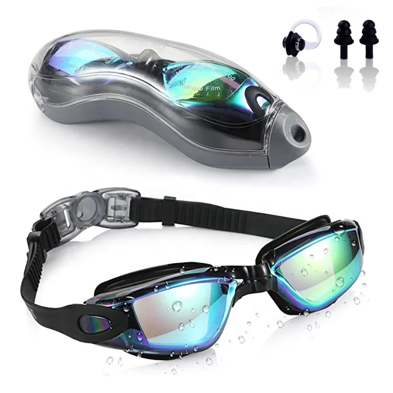 Professional Silicone Racing Goggle Gasket Eye Protection Summer Adult Anti Fog Anti UV Swim Goggles with Earplugs and Nose Clip