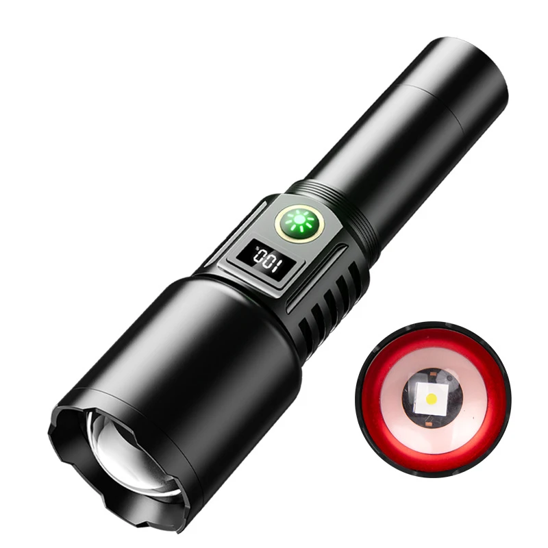 Aluminium alloy USB rechargeable 1200 Lumens 20w  zoomable waterproof emergency flashlight with digital power display