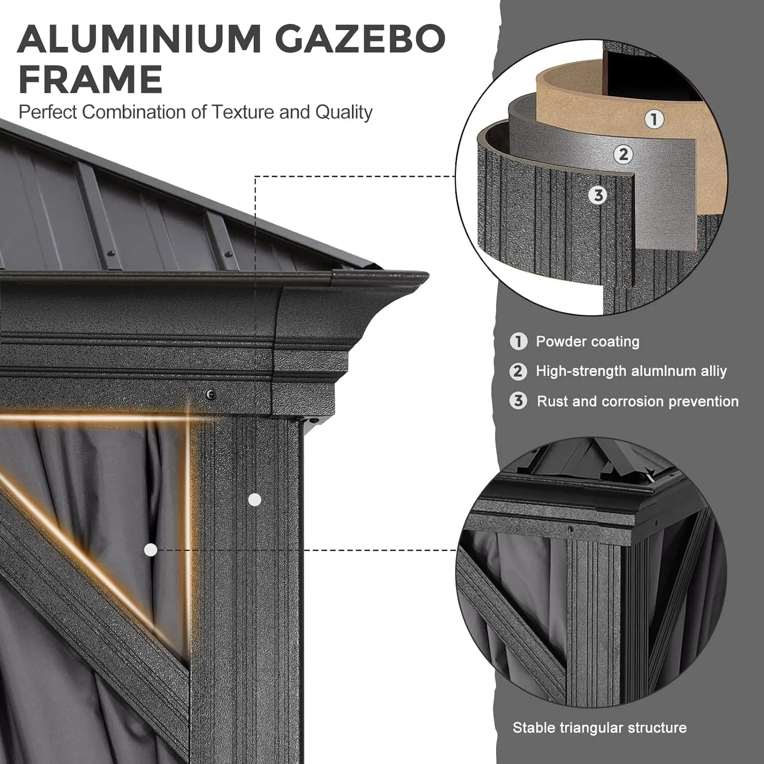 ABCCANOPY Hardtop Gazebo Single Roof Outdoor Pavilion with 2-Layer Hard Top Galvanized Iron Frame Garden Tent