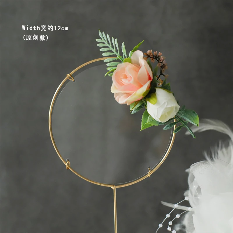 DIY Flower Transparent Acrylic Cake Topper Blank Iron Cake Decoration Insert Iron Arch Acrylic Round Card  for Birthday Cake