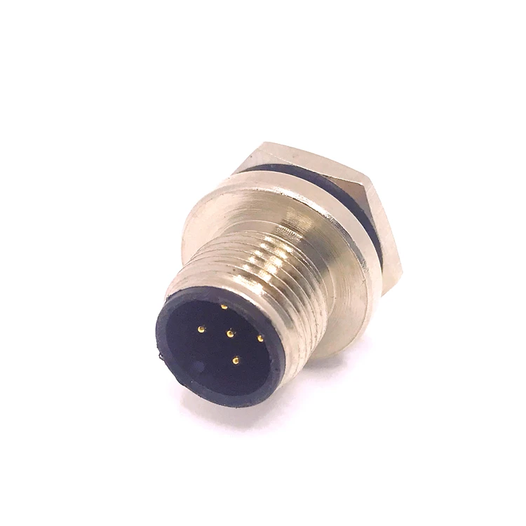 Waterproof m12 sensor connector m12 a code 5p male panel mount m16*1.5