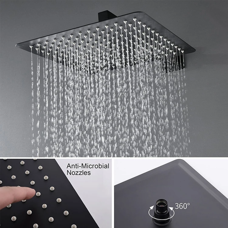 SANIPRO Wholesale Matte Black Stainless Steel Top Shower Head Faucet System Bathroom In-wall Mounted Rain Mixer Shower Set