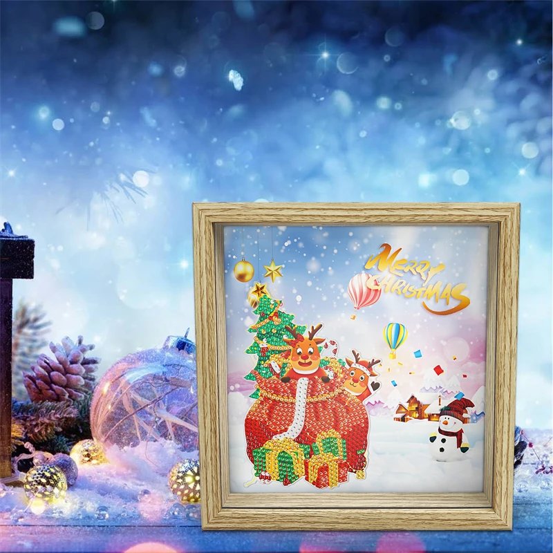 Diy diamond Christmas snowman design  wooden material  square unbreakable Piggy bank