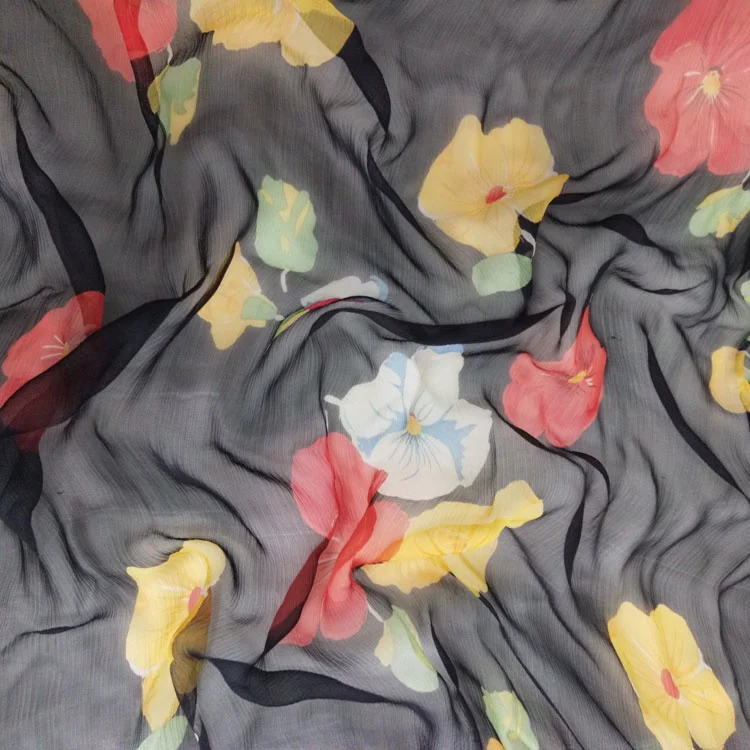 8mm big large flower printed  pure silk crinkle georgette GGT fabric for dress