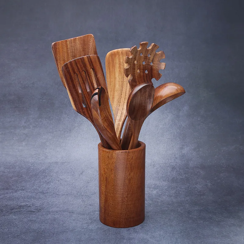 Acacia wood spatula 9pcs utensil set cooking non-stick pot wooden spoon household kitchen supplies