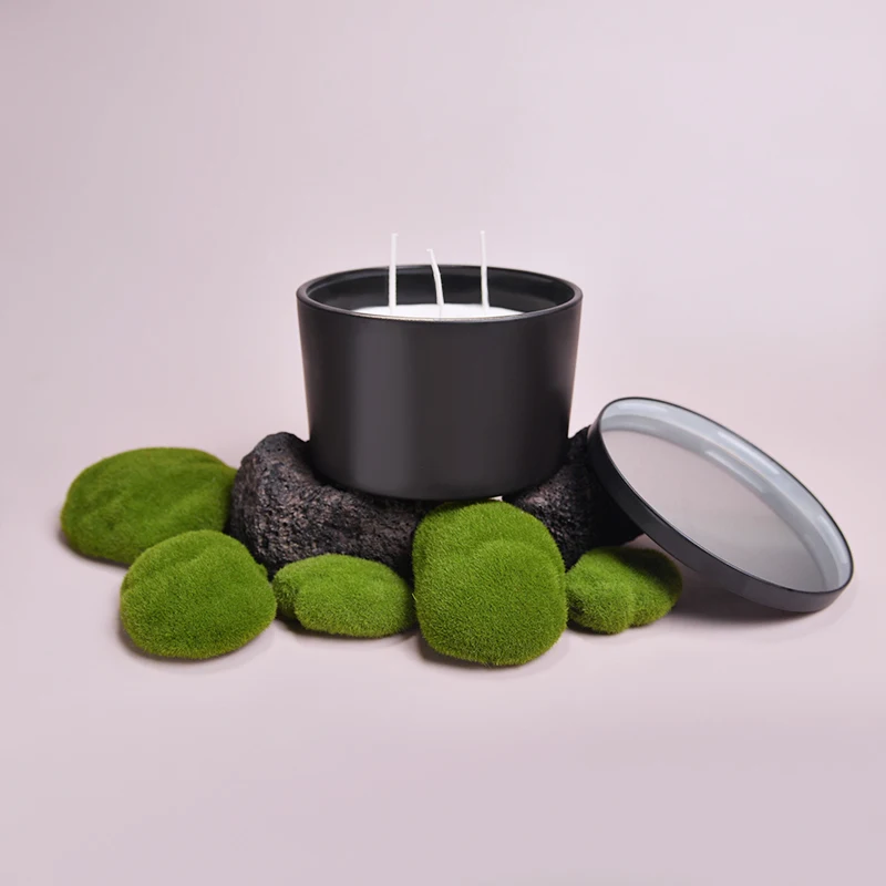 Wholesale natural soy wax three core candles cylindrical with lid candle jar handmade home fragrance candles