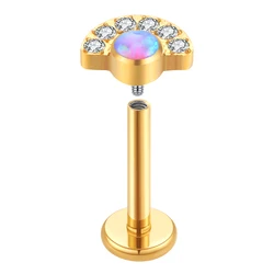 G23 Titanium Opal and Zircon Internally Thread Labret ear cartilage helix Labret piercing jewelry earrings