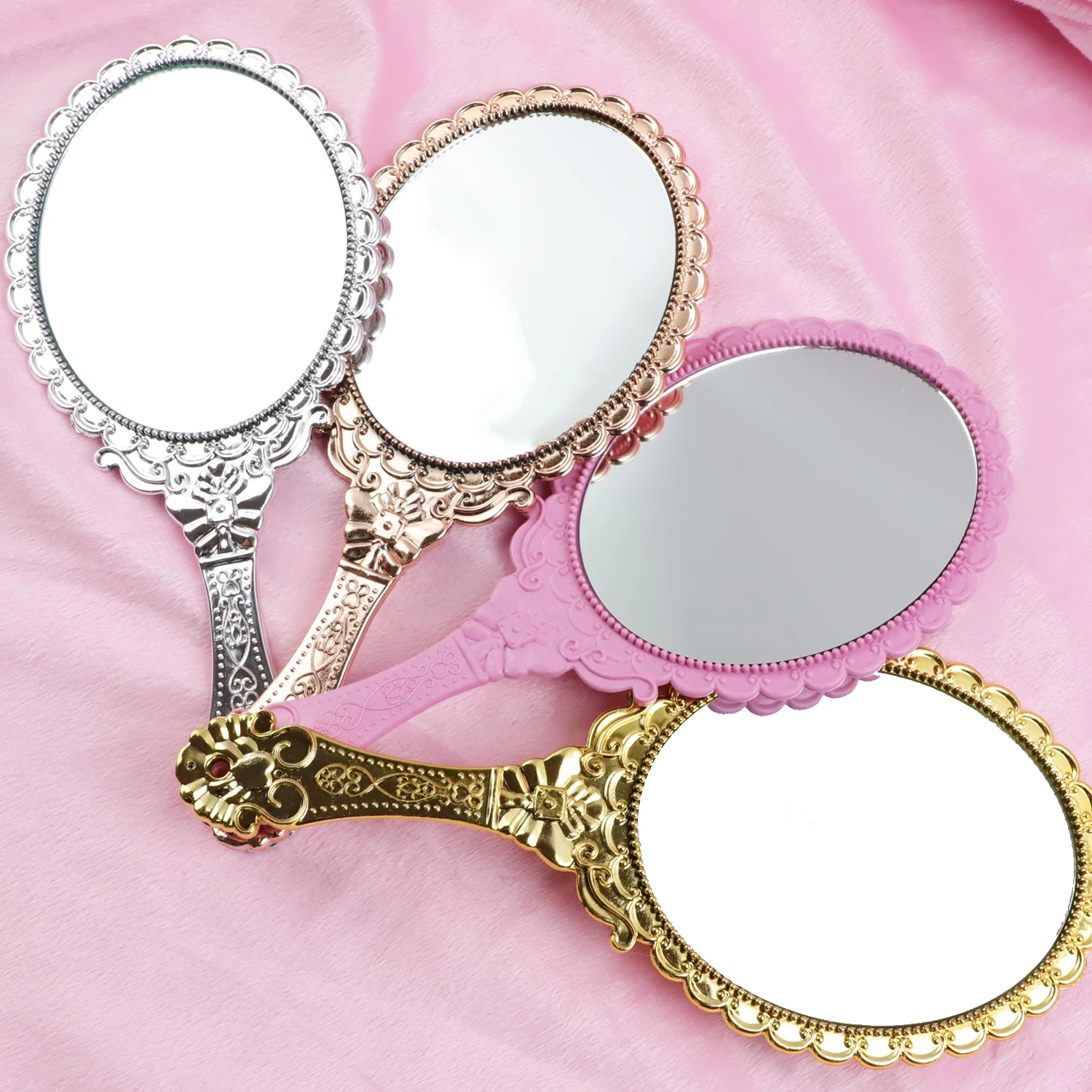Classic Vintage Single Side Handle Mirror Oval Shape Princess Gift Makeup Mirror