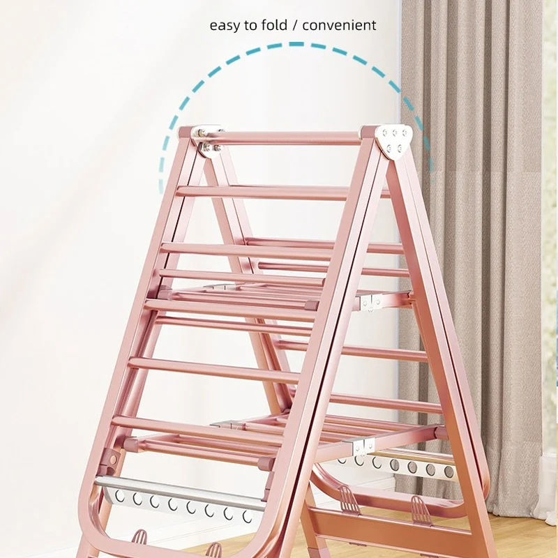 Balcony Outdoor Space Saving Foldable Stand Aluminium Alloy Clothes Drying Rack Hangers with Wheels