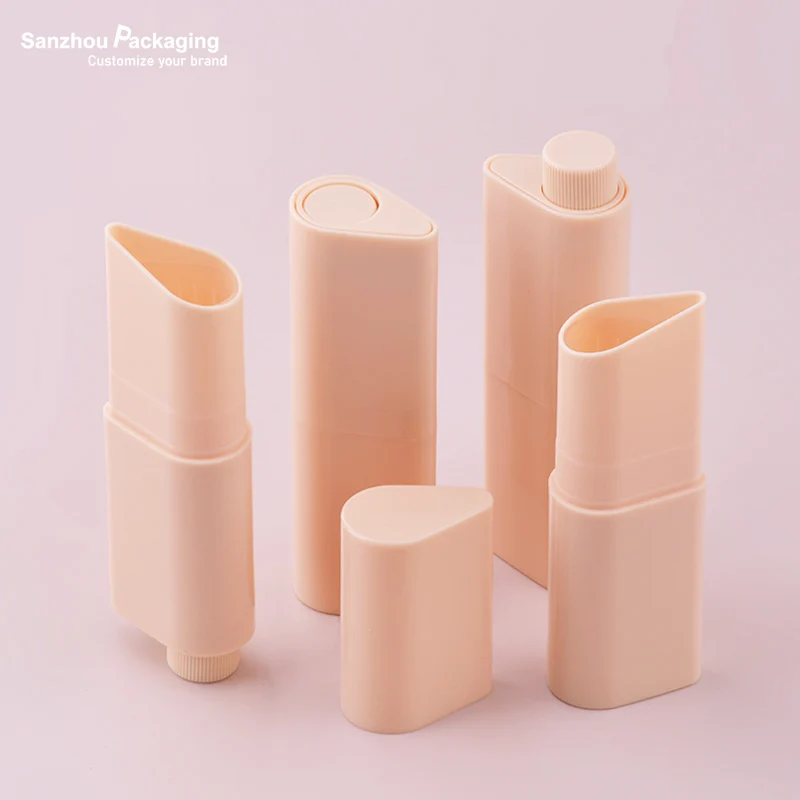 Triangle foundation stick container with hidden button custom packaging top filling unique blush stick container