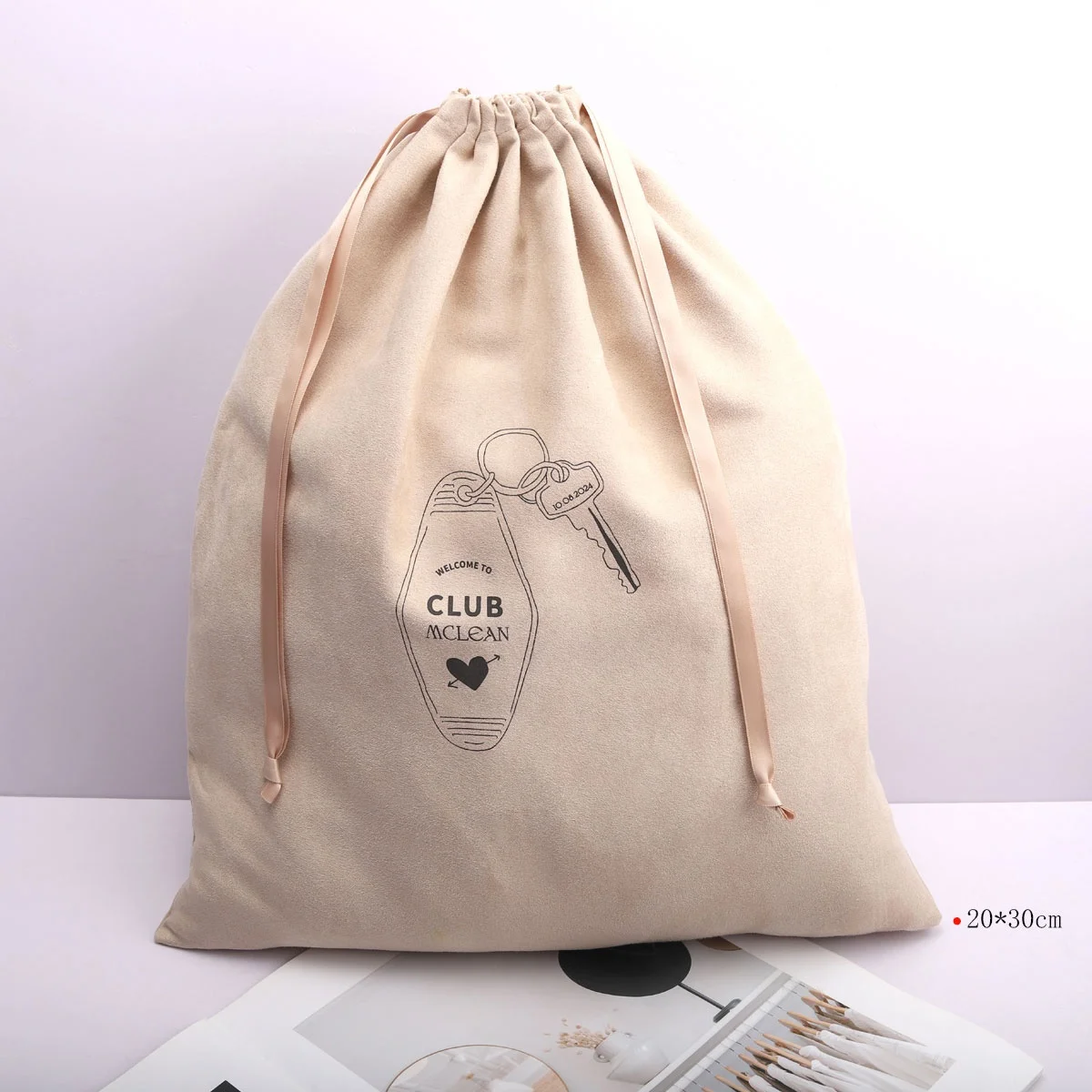 Custom Logo Printed Handbag Dust Bags Suede Fabric Drawstring Shoe Dust Cover Bag Gift Suede Pouch