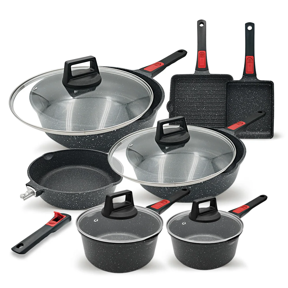 BOBIKUKE Hot Selling Kitchen Non Stick Soup Cookware Sets German Black Pot And Pans Unique Cookware Set