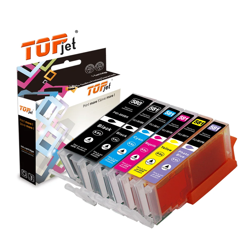 Topjet PGI580 PGI 580 CLI 581 XL 580XL 581XL CLI581 580XXL Compatible Color Inkjet Ink Cartridge for Canon TR7550 TS8250 Printer