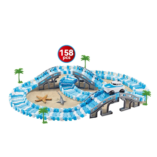 Kids ocean rail toys 158pcs underwater world orbital ship play set diy assemble track toy