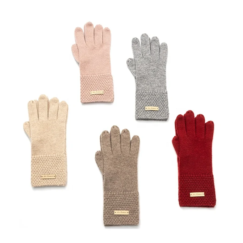 Wholesale Luxury Winter Warm Touch Screen Solid Color Women Gloves Cashmere