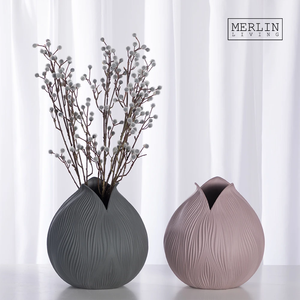 Merlin Living European Italian Modern flower vase for home decor colorful porcelain ceramic jarrones small pink nordic vase