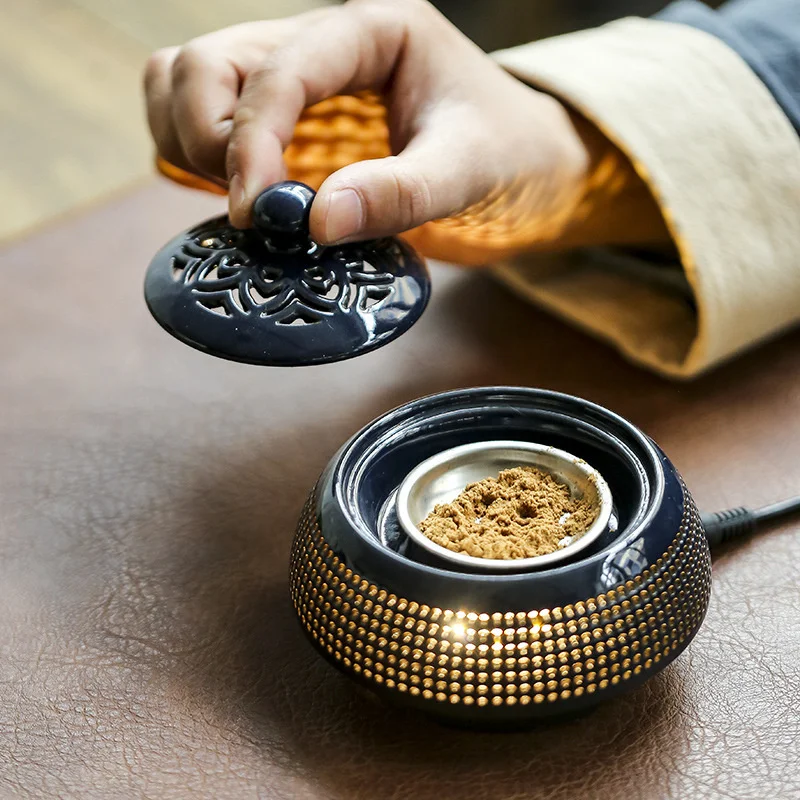 220V Purple Sand Electric Burner OUD Sandalwood Plug-in Incense Powder Censer Essential Oil Lamp Bedroom Night Light