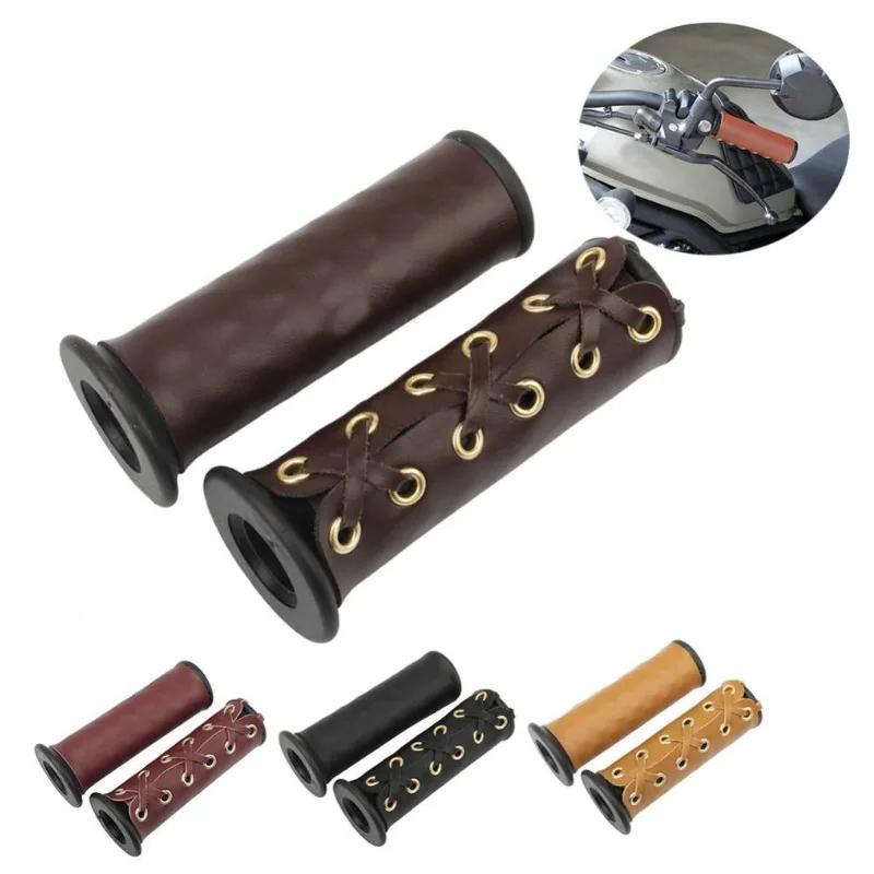 IRONDONKEY Motorcycle Handle Leather Gloves Retro Leather Detachable Bicycle Grips Other Bicycle Parts handlebars