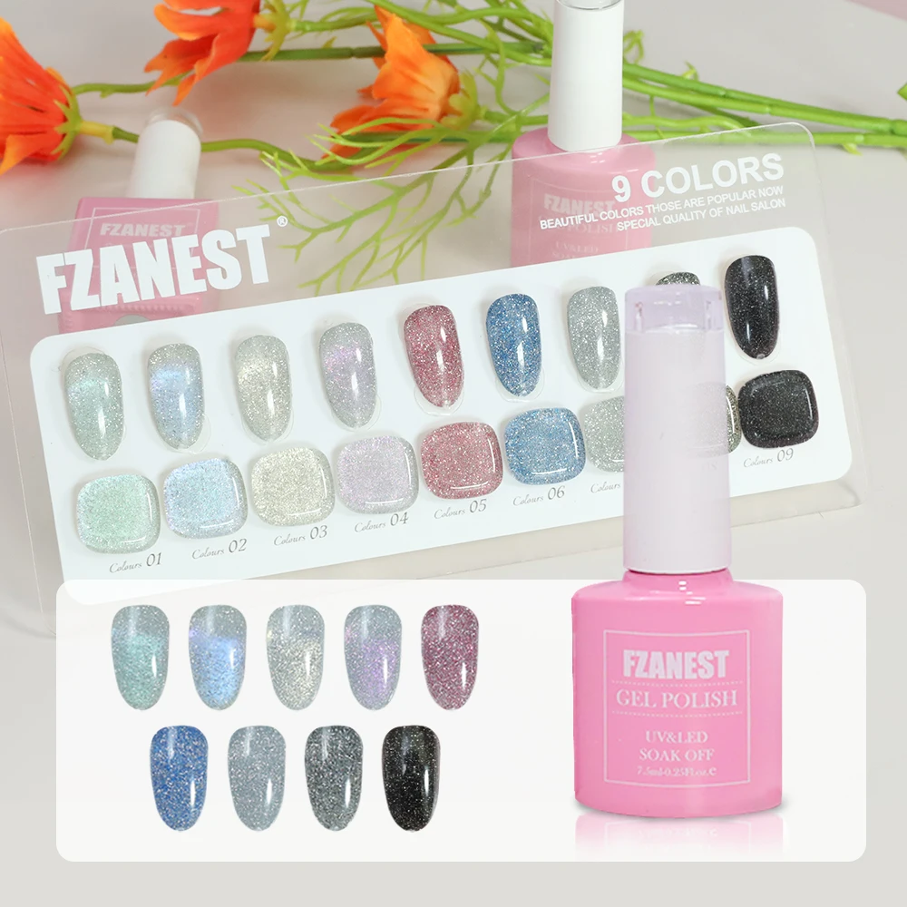 FZANEST shimmer uv gel polish semi-permanent varnish set flash glitter solid nails uv gel