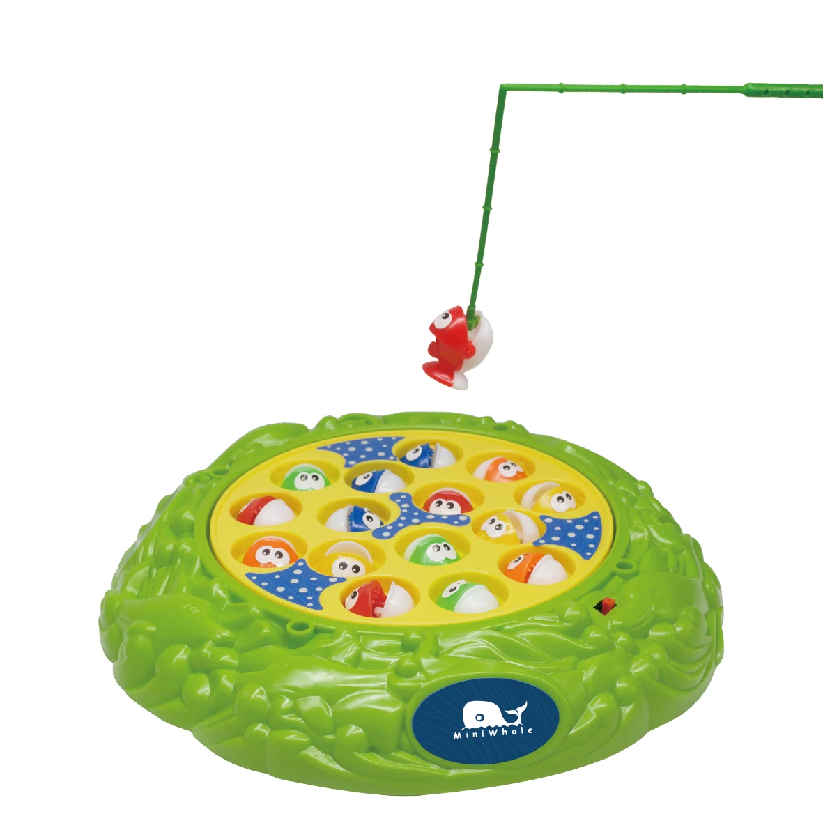 Miniwhale  Wholesale hands gift Electric rotary fishing plate  customized plastic fishing toy for kids