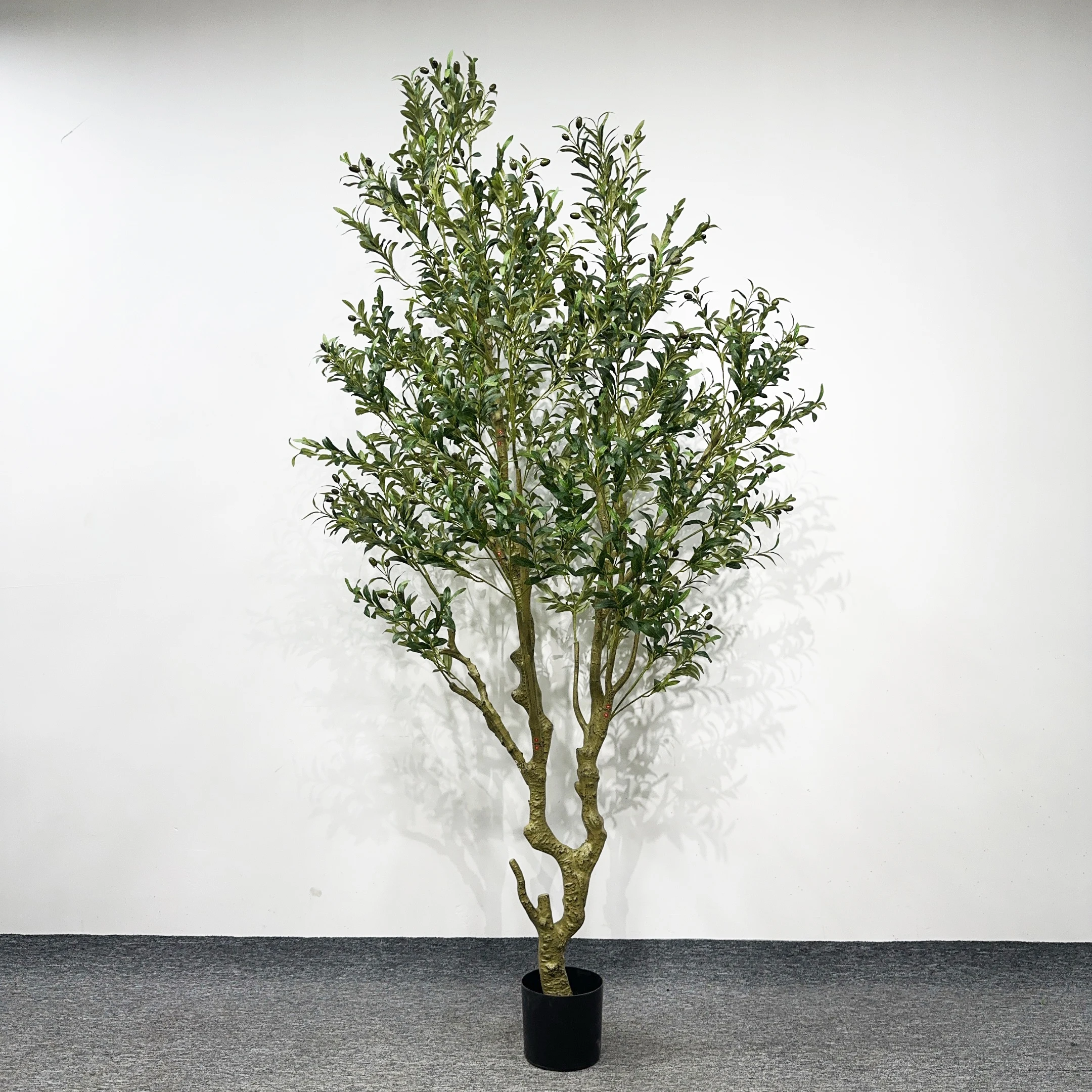 Wholesale 260cm Artificial Indoor Ornamental Bonsai Plastic Simulation Olive Tree with Flowers and Grass Outdoor Room Decoration