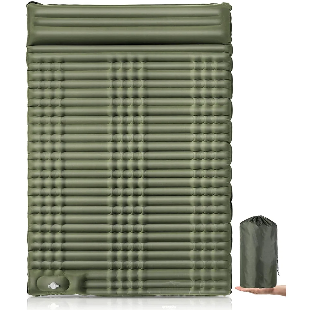 Ultralight Air Mattress 2 Person Camping Mat 40D Nylon Composite Fabric TPU Inflatable Double Sleeping Pad with Foot Pump Pillow