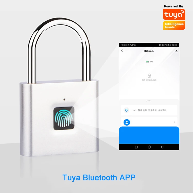 waterproof tuya app control smart lock biometric fingerprint padlock smart home with USB charging Black