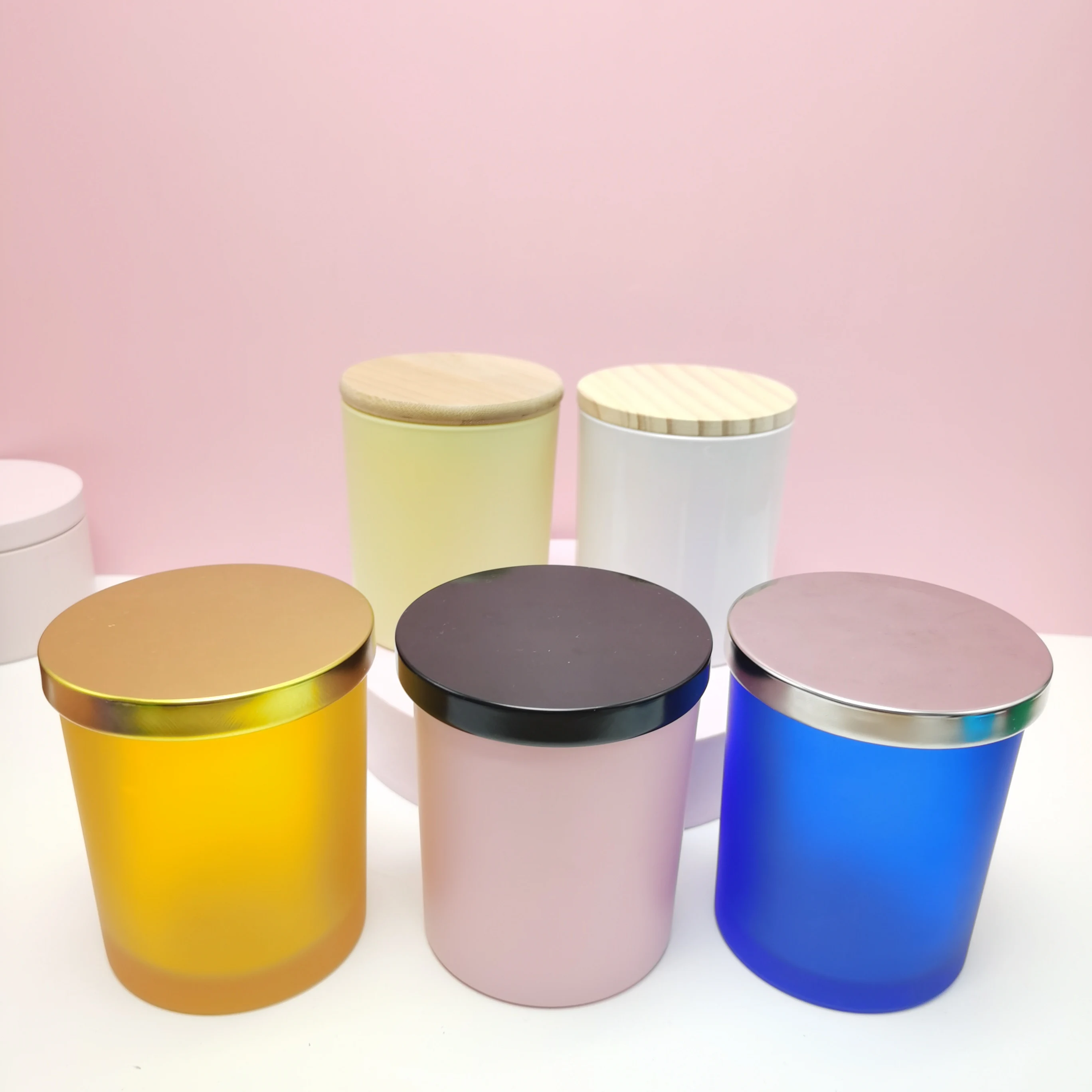 High Quality empty glass jars bottles solid color round decorative candle jars for candle making wholesale