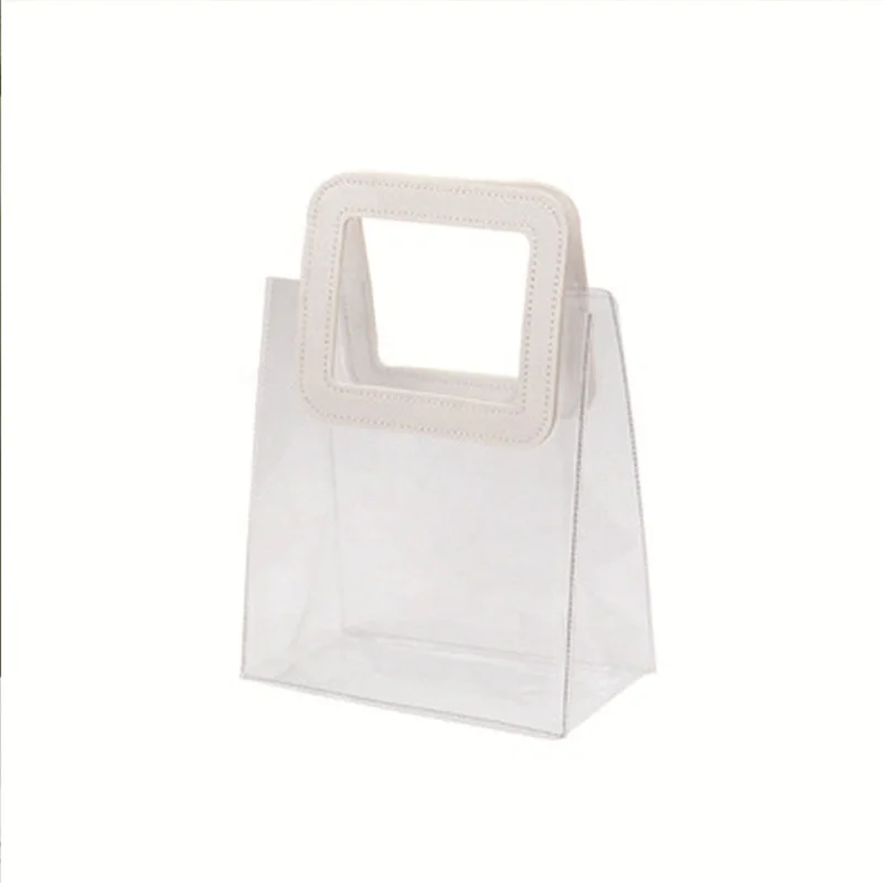 Soft pu leather handles high quality logo printed gift travel tote clear shopping bags recycled clear pvc shopping bag