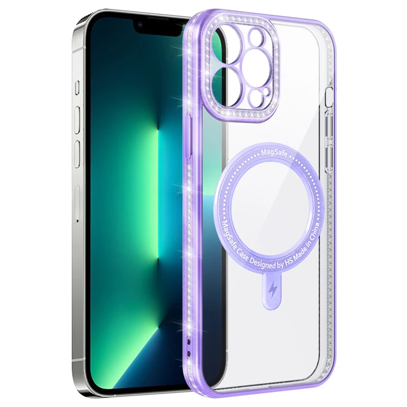 Electroplated diamond colorful magnetic wireless charge shockproof  phone case For iPhone 14 pro max 13 12 11 xr xs max 7 plus