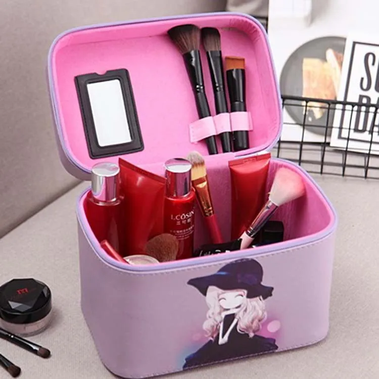 Vintage printed big zipper standing Gift Brush packaging Skin care cosmetic bag makeup vanity organizer Storage box with mirror
