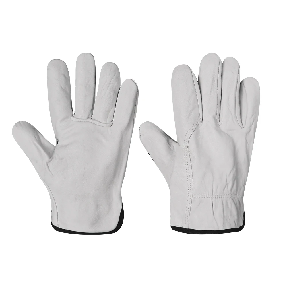 Cheap White Goatskin Industrial Construction Builder Mechanics Drivers Welder leather Work Safety Gloves