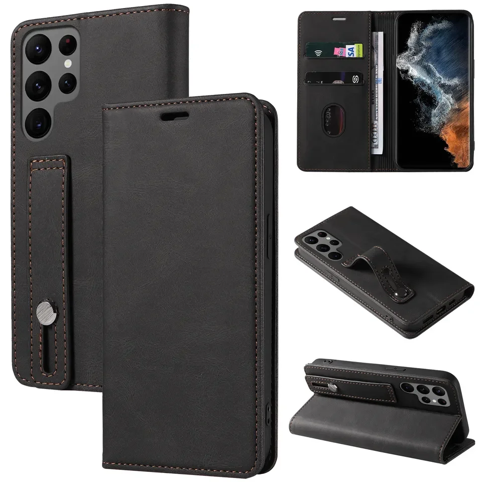 Для samsung для iphone series бизнес кожаный чехол для телефона для samsung s23 ультра pu браслет с крышкой держателя