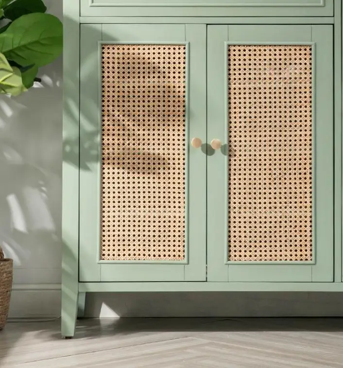 American Style Do Old Green Retro Rattan Door Porch Cabinet Storage Cabinet Modern Shoe Cabinet Solid Wood