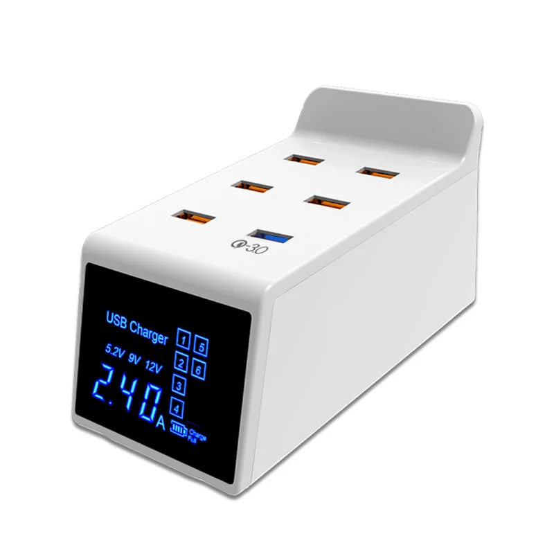 
40W 6 Ports Mobile Phone USB Charging Dock with QC 3.0 Output and Screen Display 