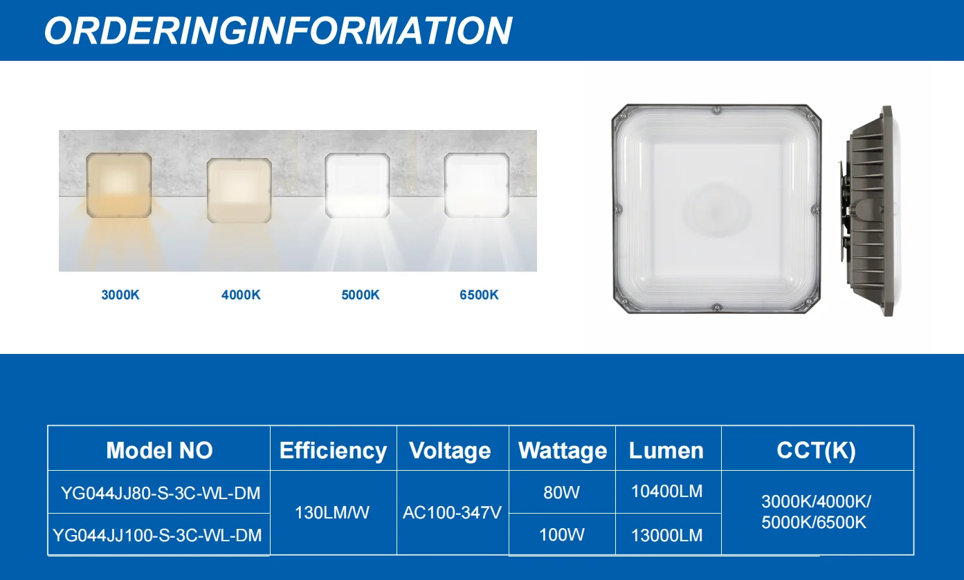 US Stock 80w/100w Anti Explosion IP65 Waterproof ETL Approved Led Canopy Light Gas Station