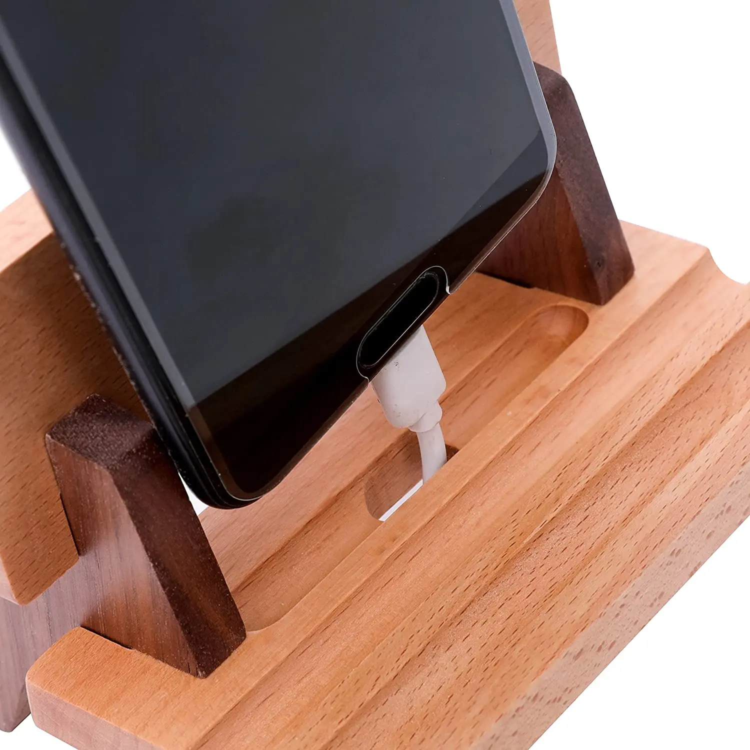 Cell Phone Stand Wooden Desktop Mobile Phone Holder Garden Bench Shaped Cute Phone Stand with Charging Port