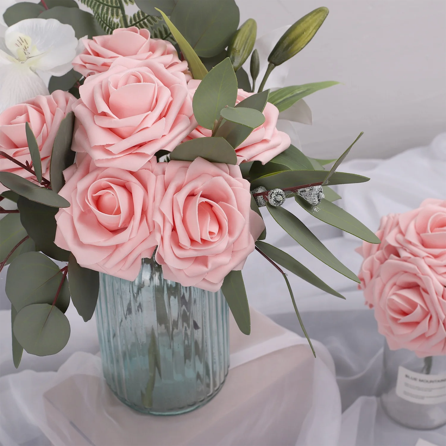 MACTING 25pcs 3.74inch DIY Large Artificial Foam Pink Roses Plastic Eternal Flower Preserved Flowers & Plants 23 Cm/9 Inch