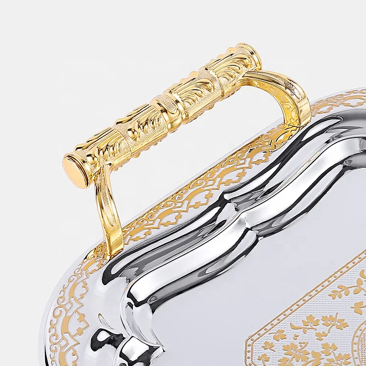 Metal Gold Mirror Tray Square Luxury Arabic Tray for Tea Food Dessert Chocolate Serving Decorative Trays Home Decor