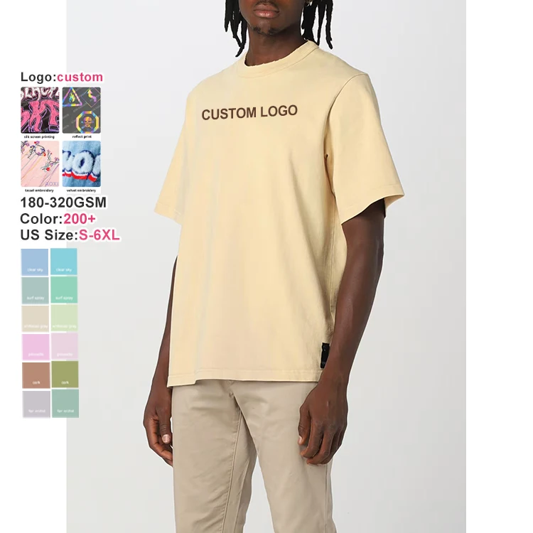 OEM clothes manufacturer solid color print embroidery logo plus size t-shirt fitted Custom Tee Shirts for Men 100% Cotton