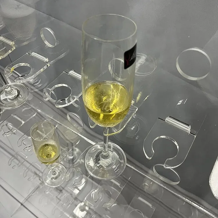 Luxury Wedding Custom Champagne Wall Glass Holder Acrylic Prosecco Wall Mounted Acrylic Champagne Display Rack Stand Wall