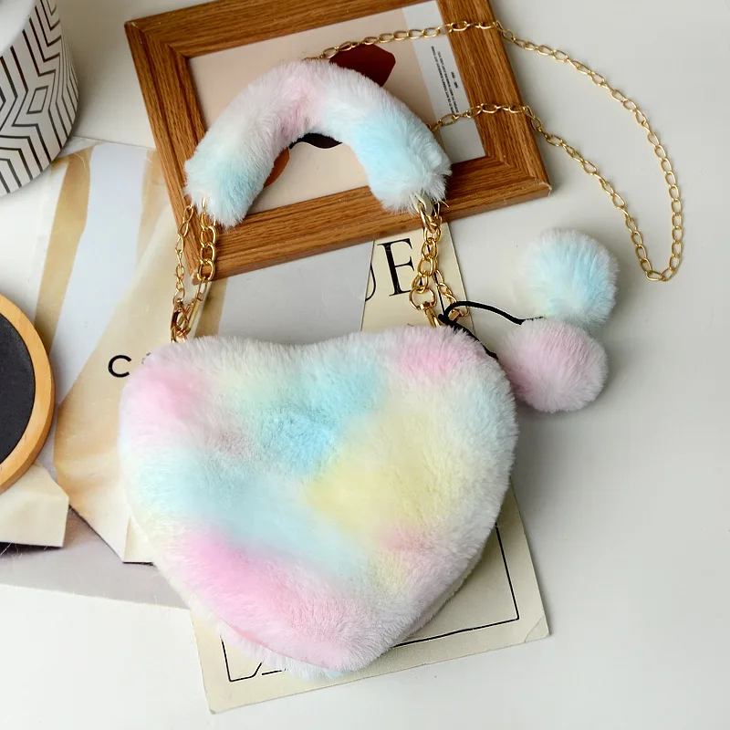 Luxury Faux Fur Heart-shaped Women Small Handbags Fluffy Plush Ladies Chain Shoulder Bag Fashion Female Furry Daily Clutch Purse