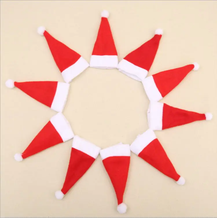 Christmas Wine Bottle Covers Fabric Cover with Red Hat for Christmas Party Mini Santa Hat Wine Bottle Covers Hat Home Decoration