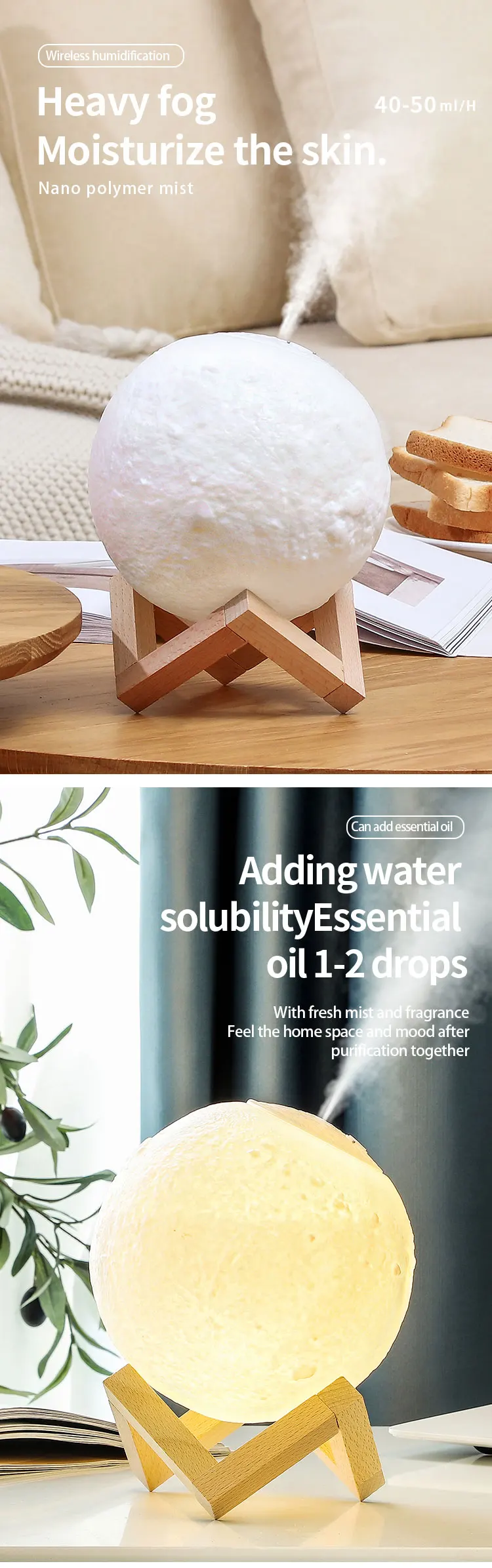 Ultrasonic Cool Mist Humidifier Home Aromatherapy Humidifier With Changing Lights Moon Humidifier