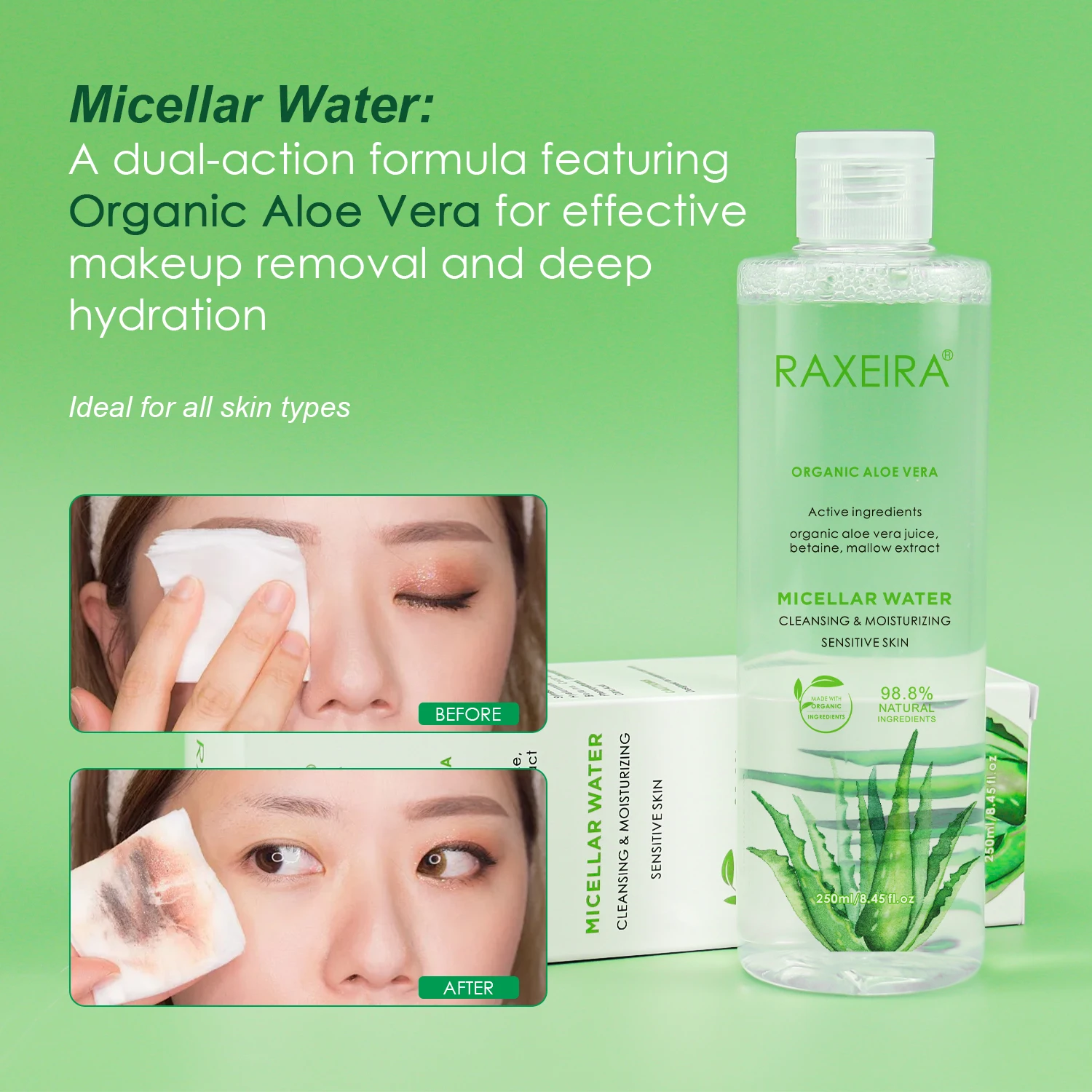 Custom Logo Micellar Water Makeup Remover Cosmetics Cleansing for Eye Lip & Face Moisturizing Facial
