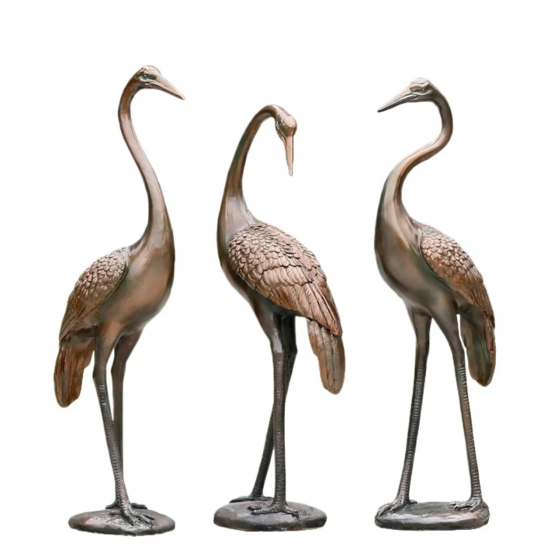 High Quality Life Size Antique Brass Garden Statue Crane Patio Porch Backyard Decoration