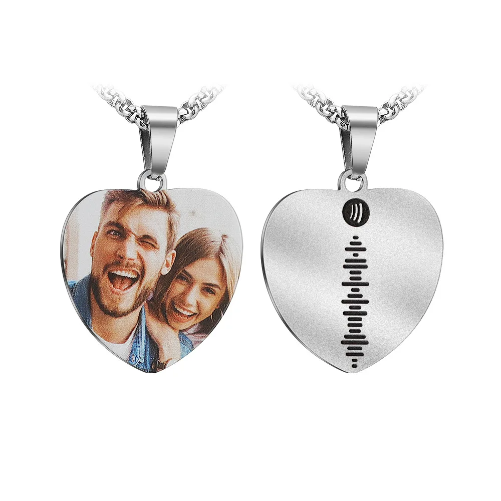Winwinwin Oem Stainless Steel Color Printing Couple Music Heart Photo Personalized Photo Necklace